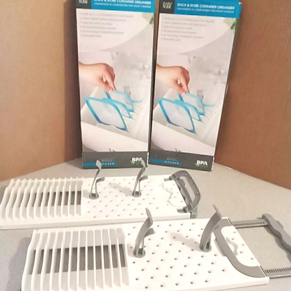 2x Easy Home Stack & Store Container And Lid Organizer for Kitchen  EXPANDABLE